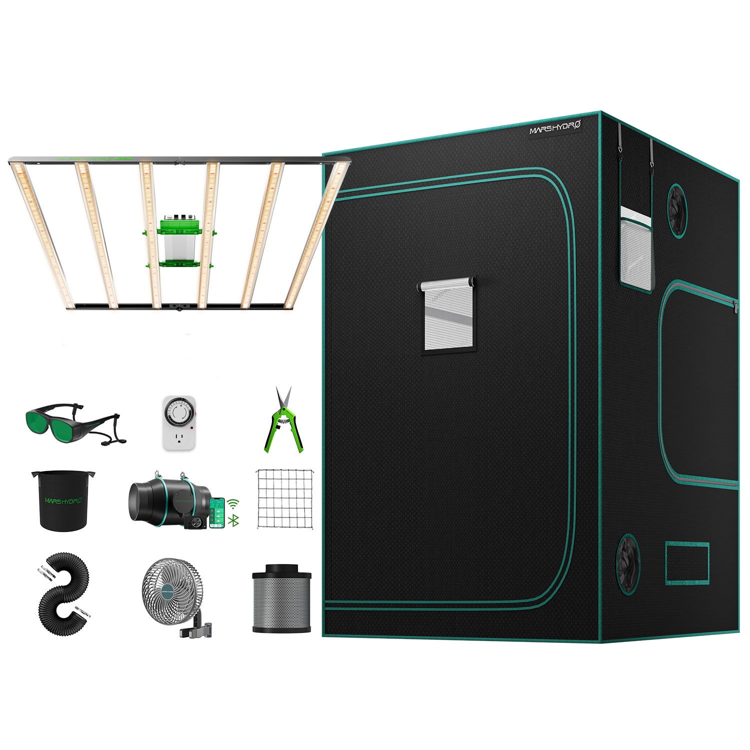 Mars Hydro FC6500 EVO LED-Grow-Licht + 150x150x200cm Grow-Zelt + 6“ iFresh Komplettpakete