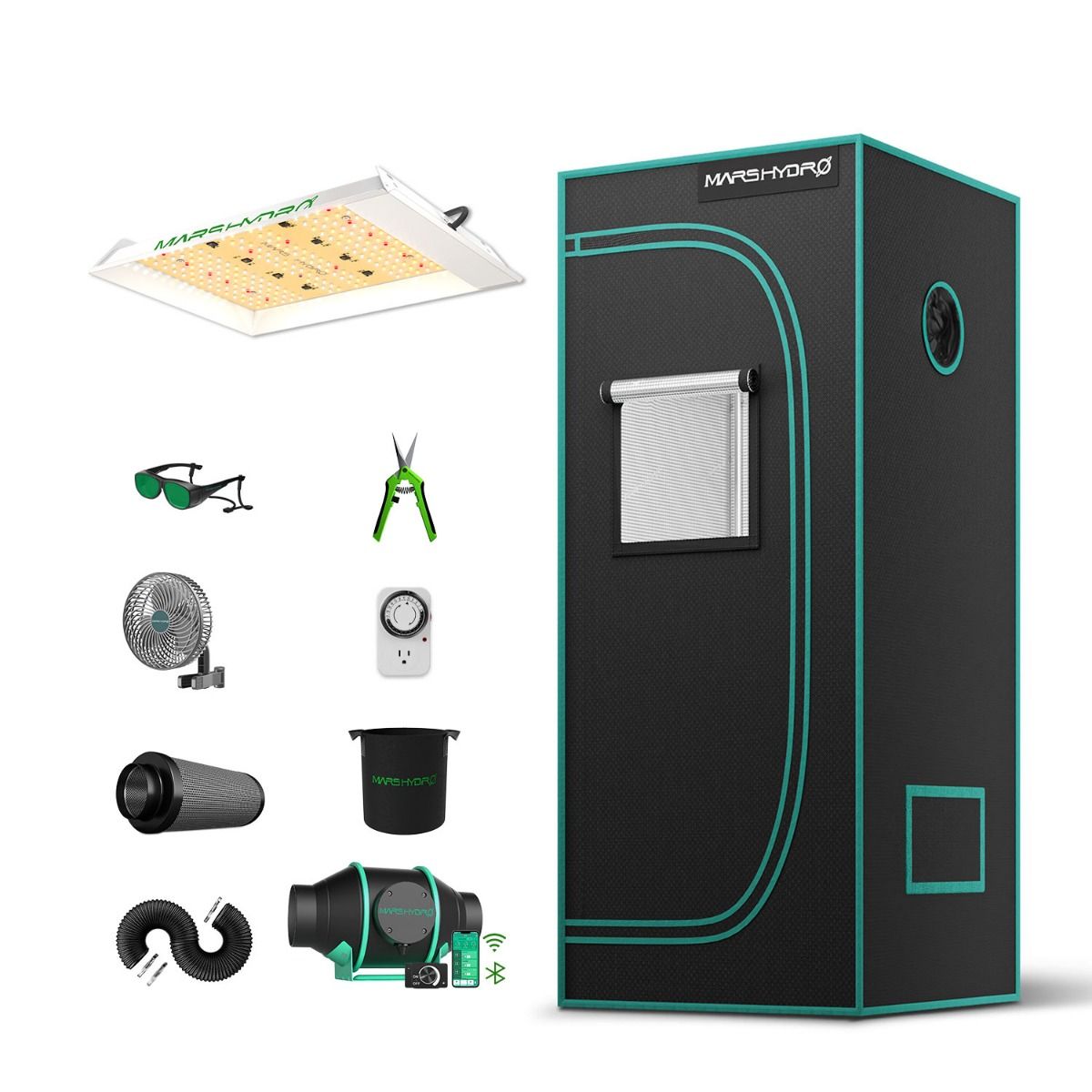 Mars Hydro TS 600 100W LED Grow Light Komplettes Anbauset + 60x60x140cm Zelt + 4″ iFresh Ventilator Komplettes Set