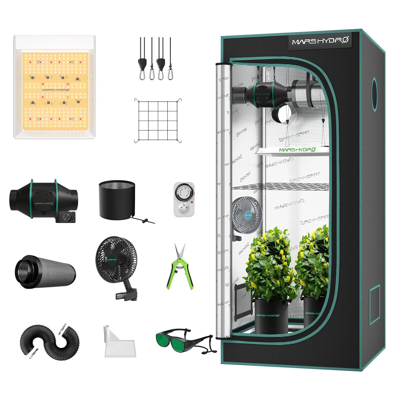Mars Hydro TS 600 Growbox Komplettset 100W LED Pflanzenlampe+60x60x140cm Indoor-Zelt+4“ Belüftungssystem für Anfänger