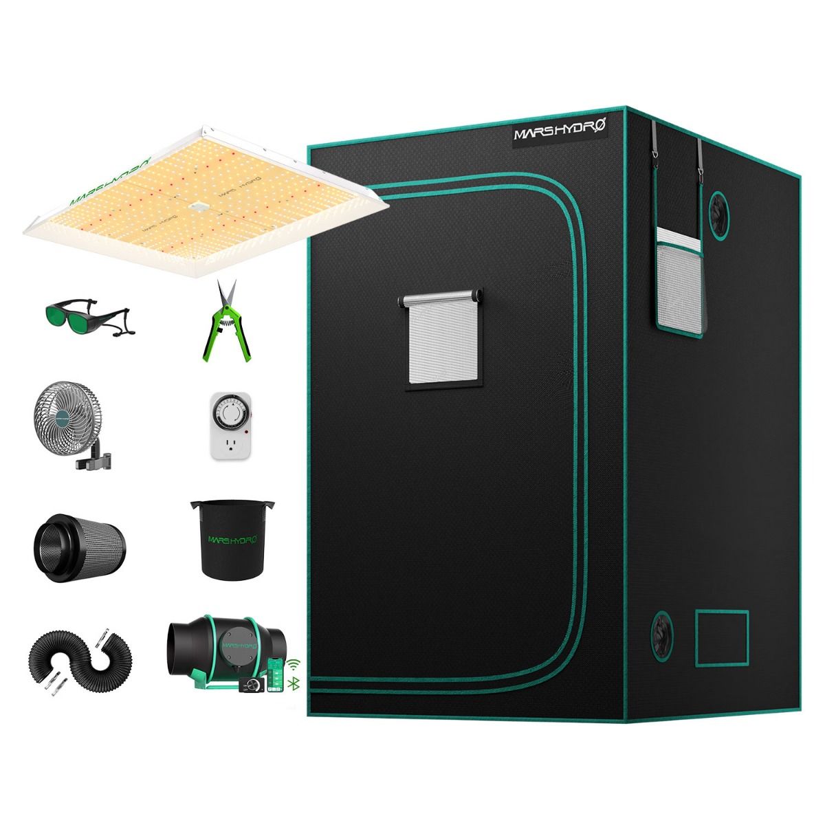 Mars Hydro TSW2000 LED + 120x120x200cm Anbauzelt + 6″ iFresh Ventilator Komplettset