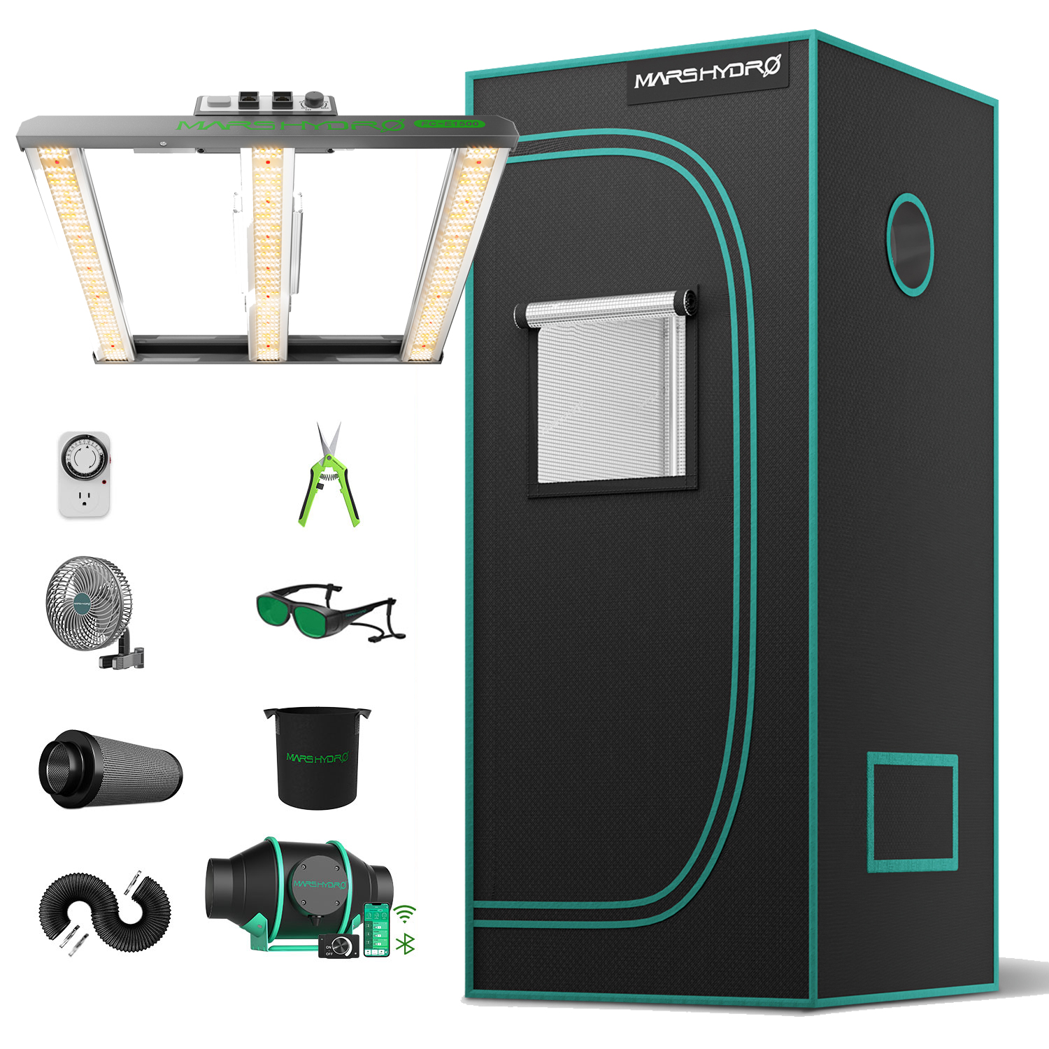 Mars Hydro FC-E1500 LED wachsen Licht + 70x70x160cm komplett iFresh Fan wachsen Zelt Kits