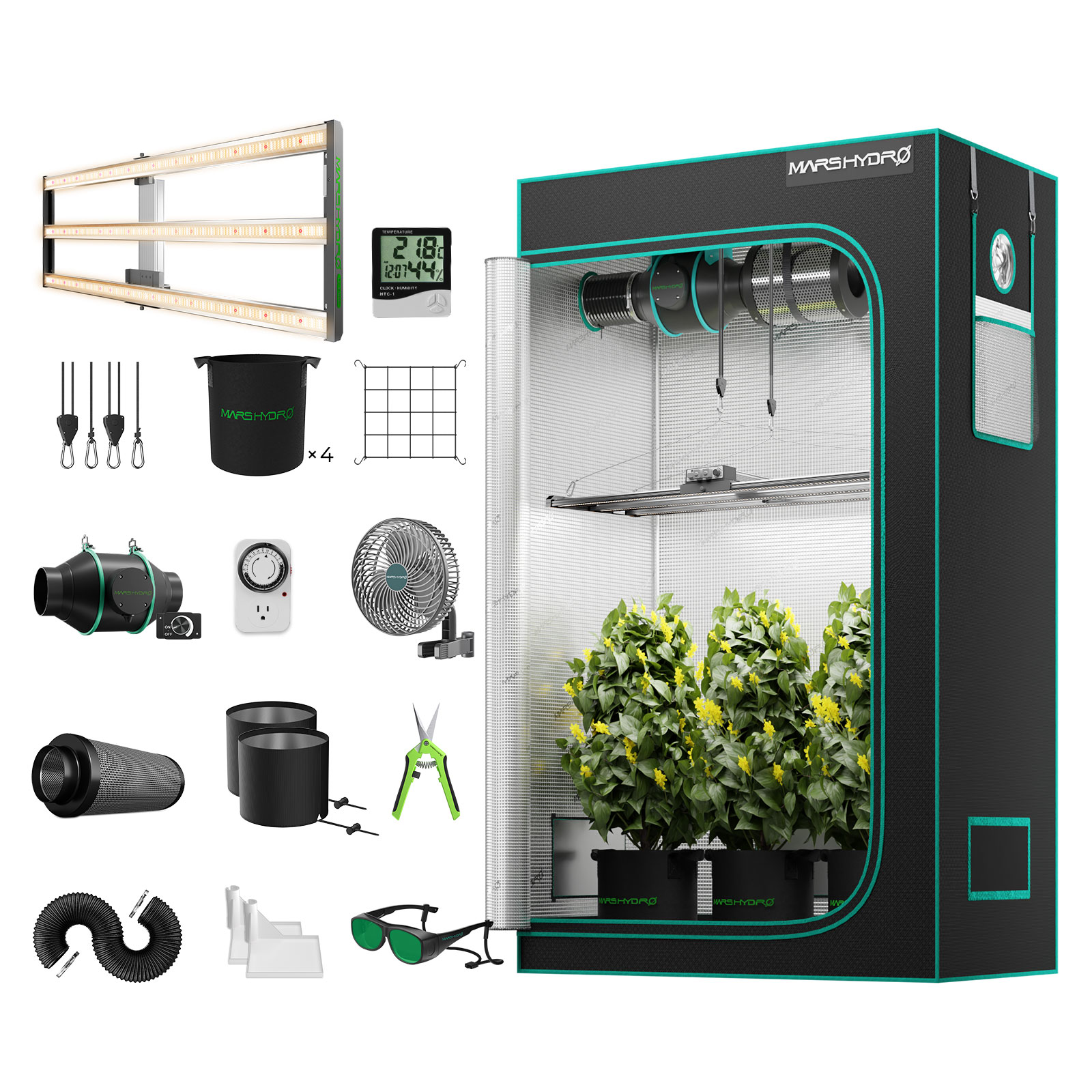 Mars Hydro FC4000 EVO 320W LED Pflanzenlampe + 120x60x180cm Growbox Komplettset +4“ Belüftungssätze für 3 Pflanzen